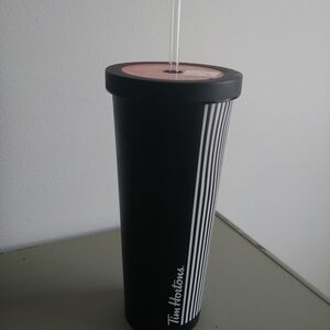 Tim Hortons Black Tumbler with Straw
